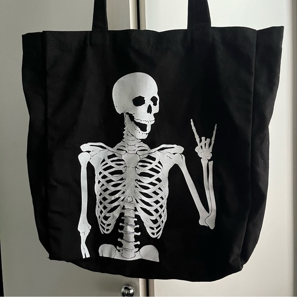 Skeleton Rock On Hand Symbol Tote Bag - Picture 1 of 5